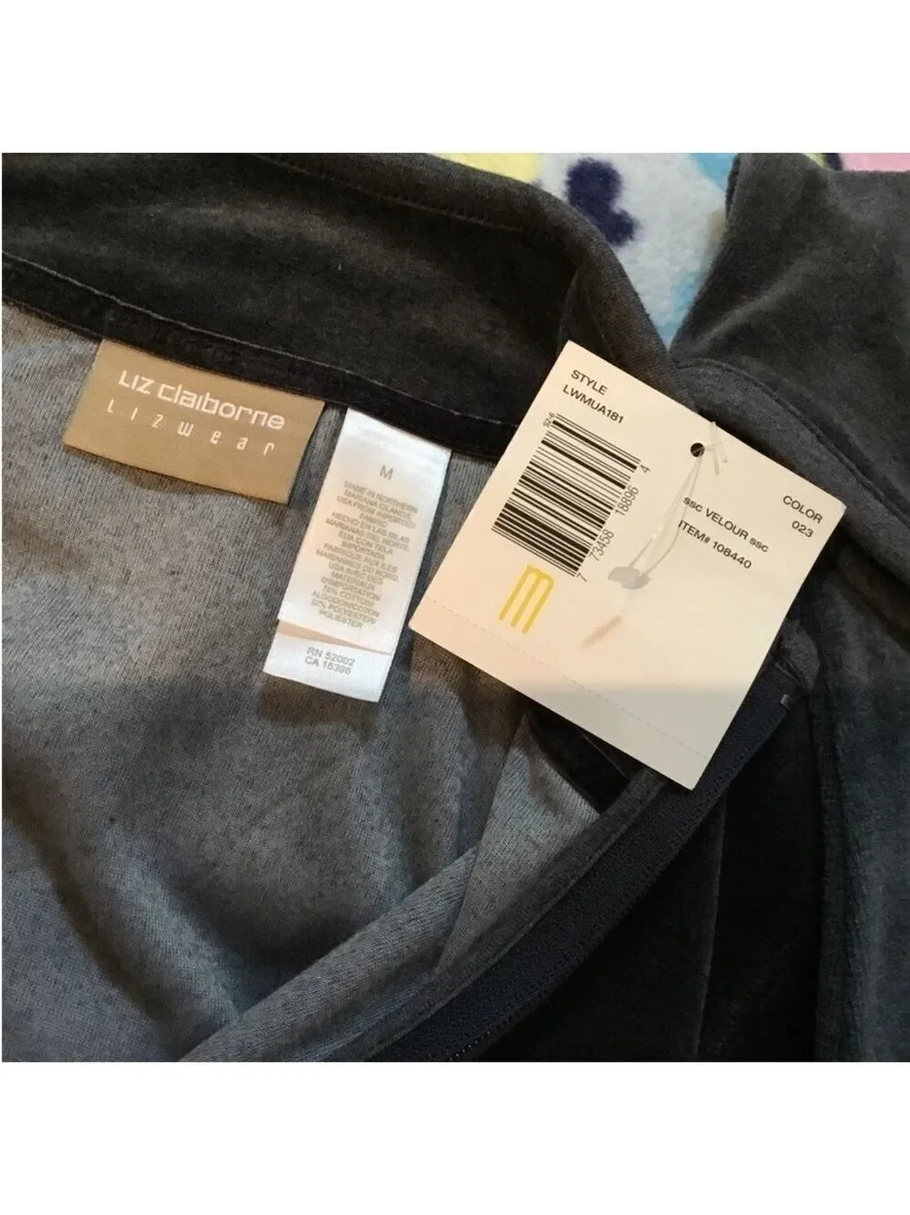 Liz Claiborne Woman’s medium full zip jacket high neck dark gray velour